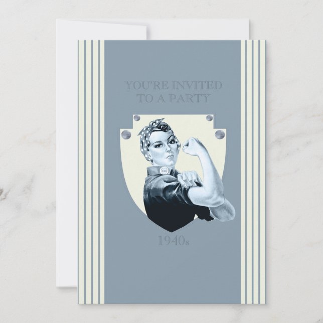 Invitación Mujer retro patriótica de los años 1940 (Anverso)