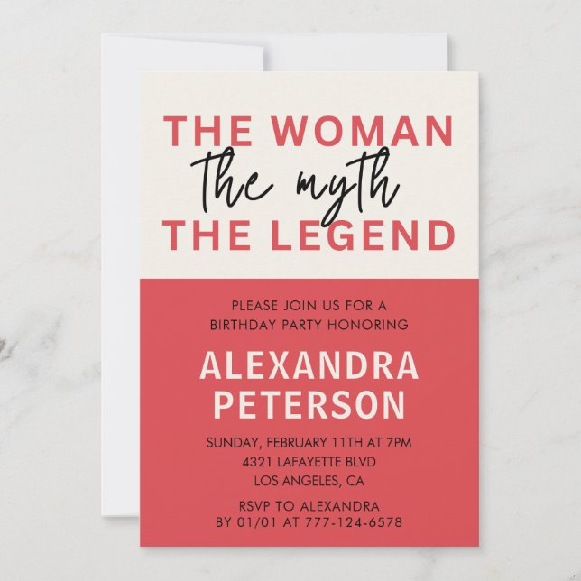 Invitación Mujer Roja Divertida Mito Leyenda 84 cumpleaños (Anverso)