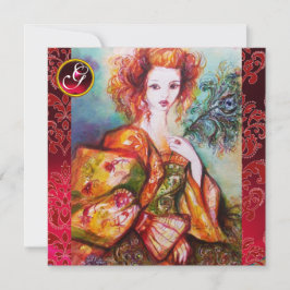 Invitación MUJER ROMÁNTICA CON PELO DE PELO DE PELO, rojo