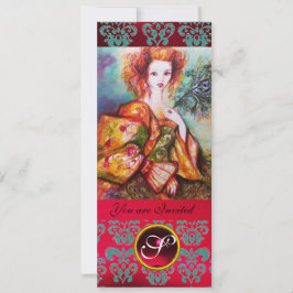 Invitación MUJER ROMÁNTICA CON PELO DE PELO DE PELO, rojo