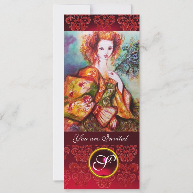 Invitación MUJER ROMÁNTICA CON PELO DE PELO DE PELO, rojo (Anverso)