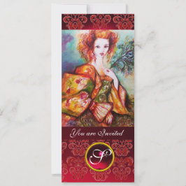 Invitación MUJER ROMÁNTICA CON PELO DE PELO DE PELO, rojo