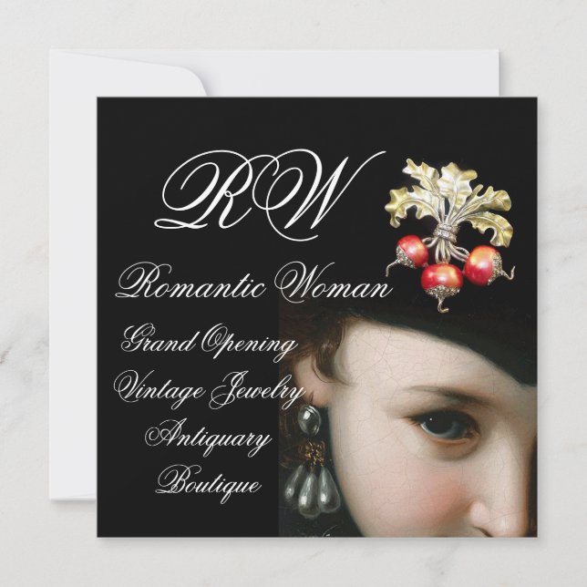 INVITACIÓN MUJER ROMÁNTICA, JOYAS ANTIGUAS, APERTURA GRAN DE  (Anverso)