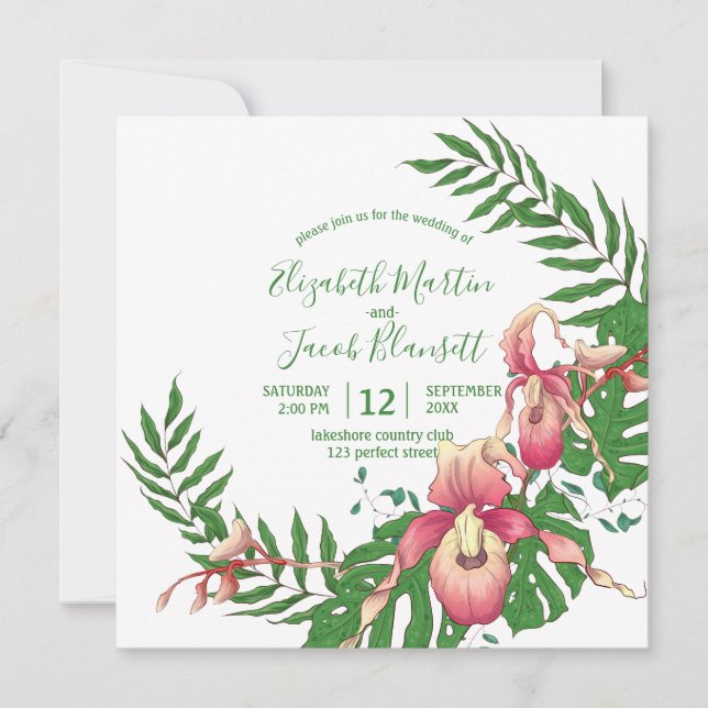 Invitación Mujer rosa y amarilla Deslizador Orquídea Boda de  (Anverso)