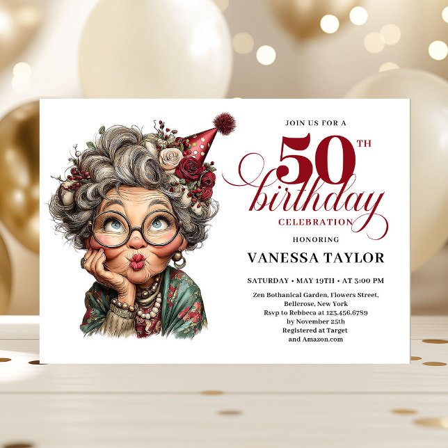 Invitación Mujer Rústica y Divertida Cumpleaños 50 Humor Capr (Rustic Quirky Woman 50th Birthday Whimsical Humor Invitation)
