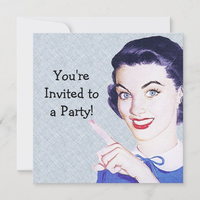 Invitación Mujer señaladora retro de los años 50 (Anverso)