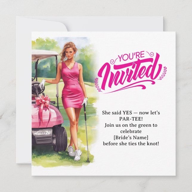 Invitación Mujer Soltera de Golf Está Jugando Golf  (Anverso)