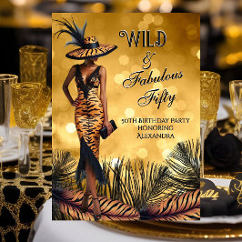 Invitación Mujer Tigre Dorada Salvaje Fabulosa Cumpleaños Cin