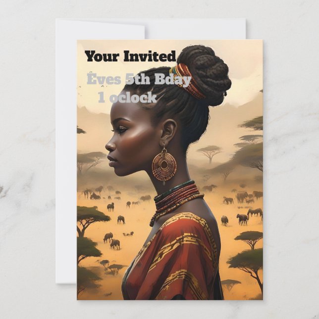 Invitación Mujer Tribal Vigilando Su Paisaje Africano, (Anverso)