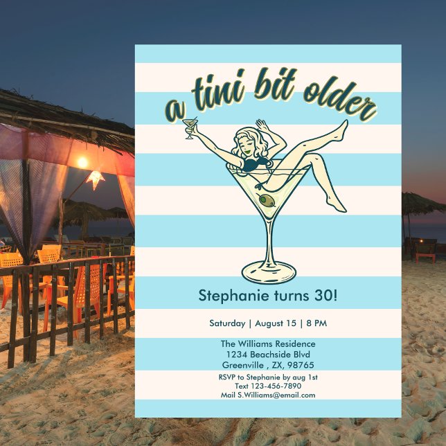 Invitación Mujer Un Poco Más Grande Martini Retro Cumpleaños  (Subido por el creador)