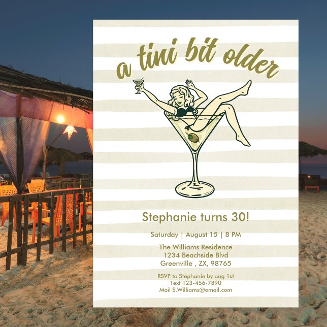 Invitación Mujer Un Poco Más Grande Martini Retro Cumpleaños  (Subido por el creador)
