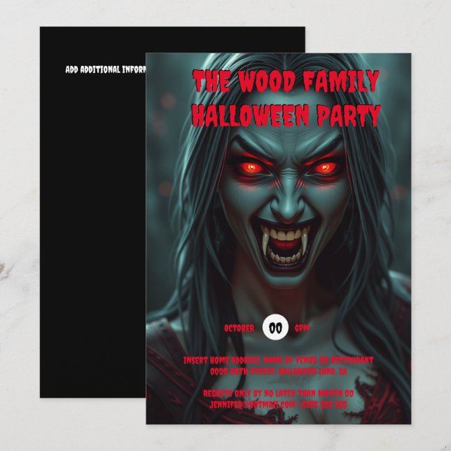 Invitación Mujer vampiro adultos halloween criaturas espeluzn (Anverso / Reverso)