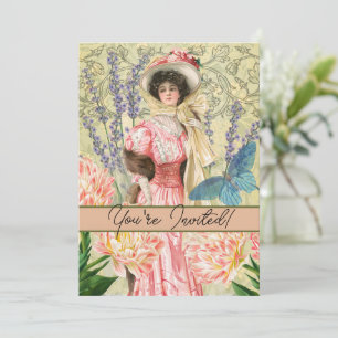 Invitación Mujer Victoriana Floral Rosa Regencia