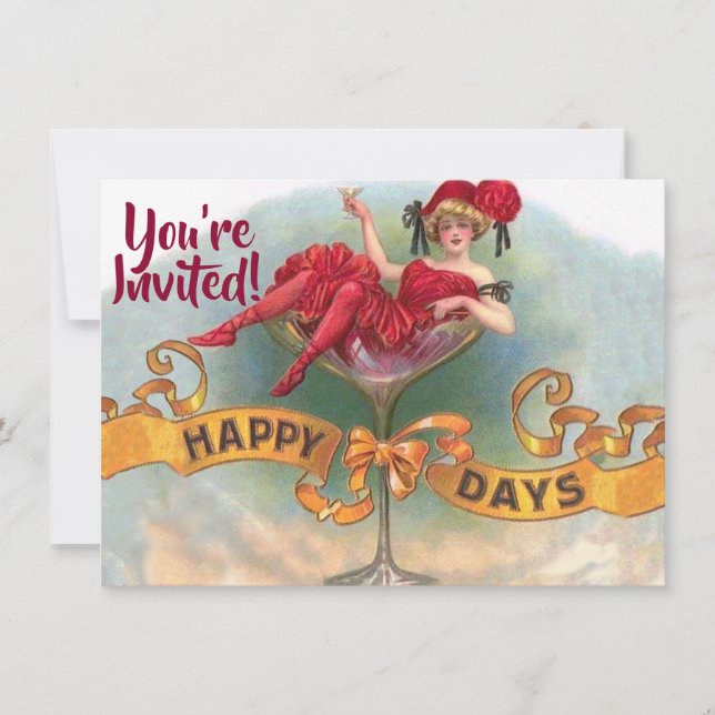 Invitación Mujer victoriana Red Champagne feliz (Anverso)