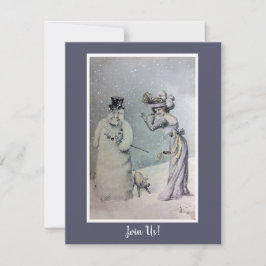 Invitación Mujer victoriana y hombre de nieve antropomórfico