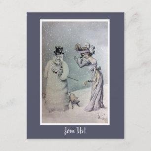 Invitación Mujer victoriana y hombre de nieve antropomórfico