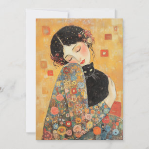Invitación Mujer y gato inspirados en el klimt