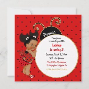 Invitación Mujercita Mariquita Afroamericana Roja Negra