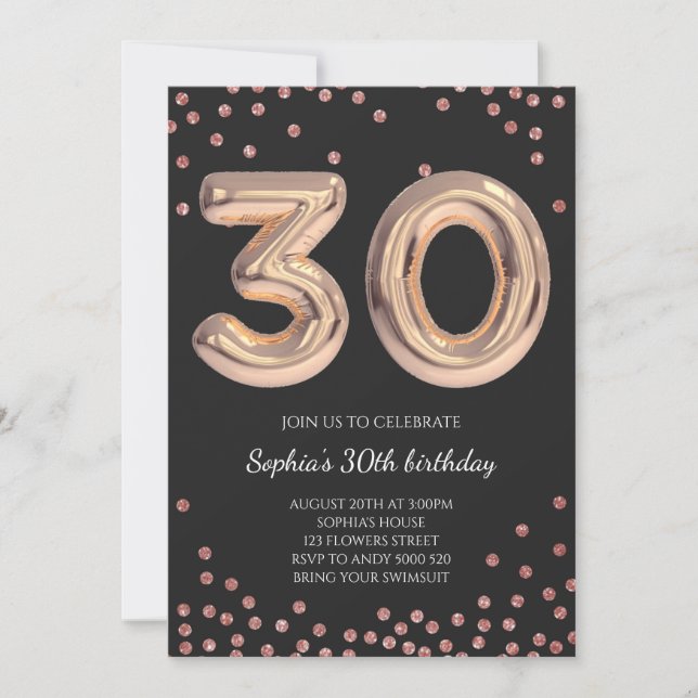 Invitación Mujeres 30 años Treinta Rosas de oro elegante (Anverso)