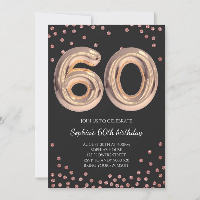 Invitación Mujeres 60 cumpleaños 60 Rosas de oro elegante (Anverso)