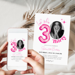 Invitación Mujeres Balón rosa de cumpleaños 30 Foto moderna