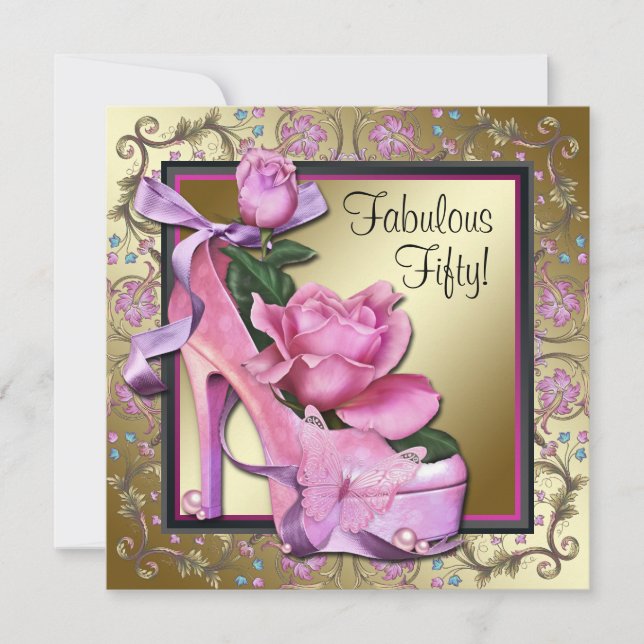 Invitación Mujeres Black Pink Gold Fiesta 50 de Cumpleaños (Anverso)