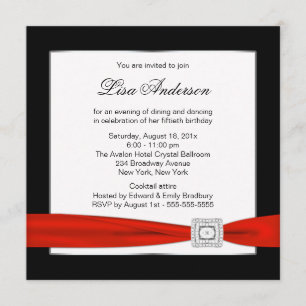 Invitación Mujeres con clase de joyas rojas negras 50 años