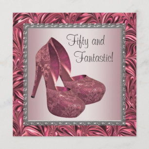 Invitación Mujeres con zapatos de tacón alto rosan 50 años