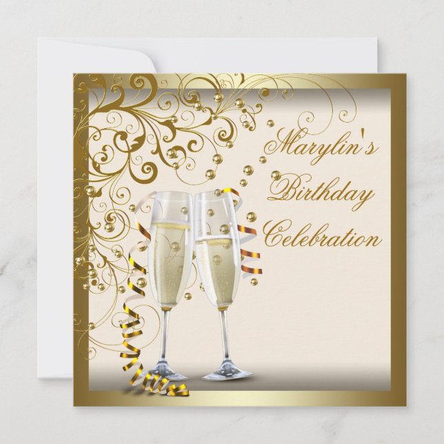 Invitación Mujeres de marfil de oro elegante cumpleaños de cr (Anverso)