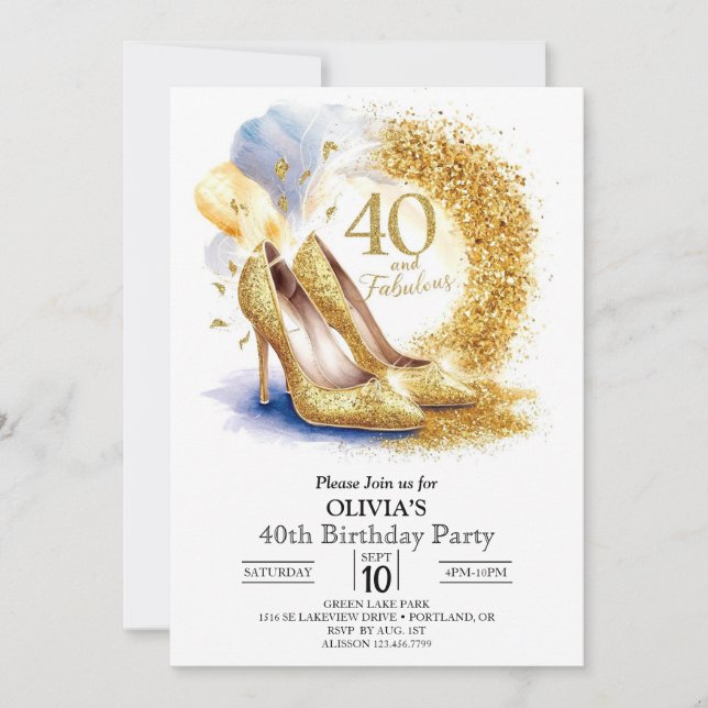 Invitación Mujeres Editable Digital Gold 40 cumpleaños (Anverso)
