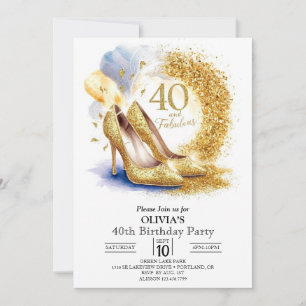 Invitación Mujeres Editable Digital Gold 40 cumpleaños