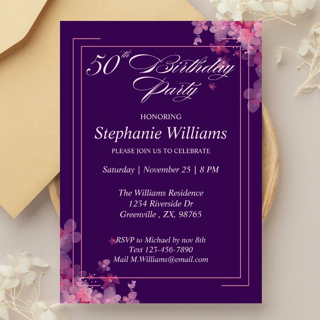 Invitación Mujeres Floral Moderno Elegante Fiesta de cumpleañ (Subido por el creador)
