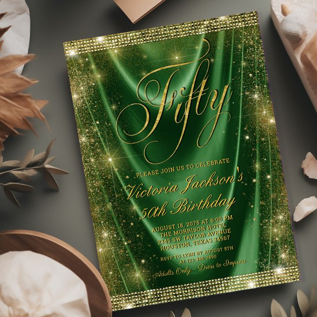 Invitación Mujeres Glam Emerald Green Gold 50 cumpleaños (Need a different number? Simple send us a message)
