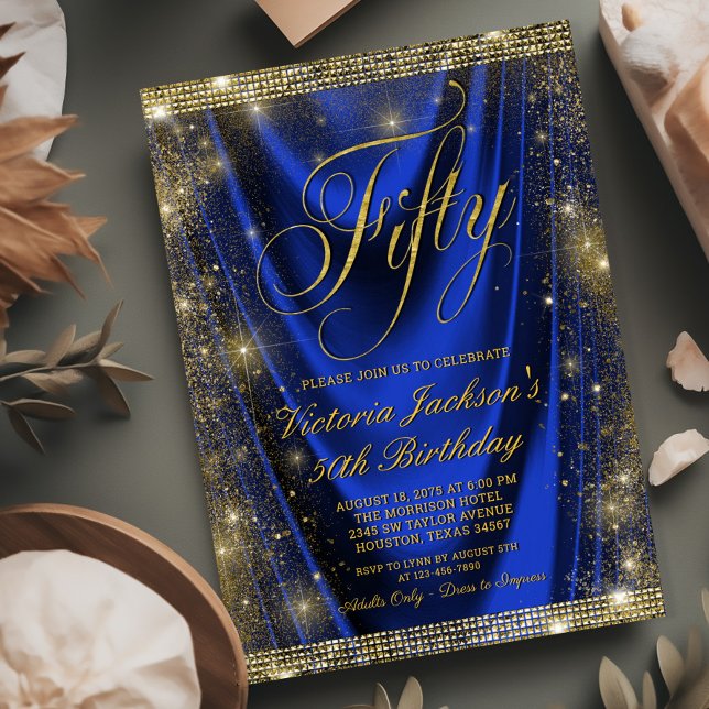 Invitación Mujeres Glam Royal Blue Gold 50 cumpleaños (Need a different number? Simply send us a message.)