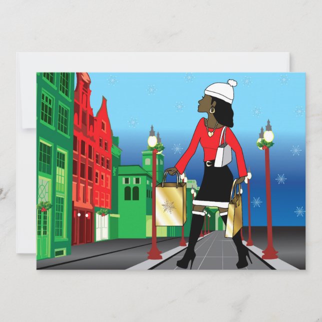 Invitación Mujeres Navidades comprando con bolsas vestidas de (Anverso)