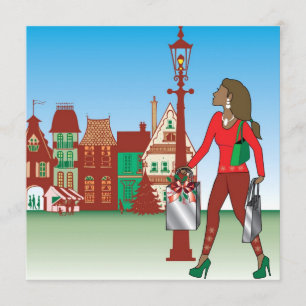 Invitación Mujeres Navidades comprando con bolsas vestidas de