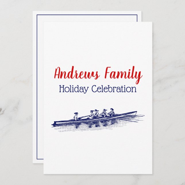 Invitación Mujeres Remo Rowers Equipo Deportes Náuticos Azul (Anverso / Reverso)