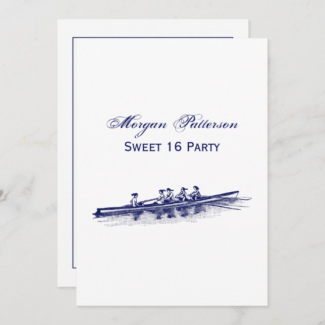 Invitación Mujeres Remo Rowers Equipo Deportes Náuticos Azul (Anverso / Reverso)