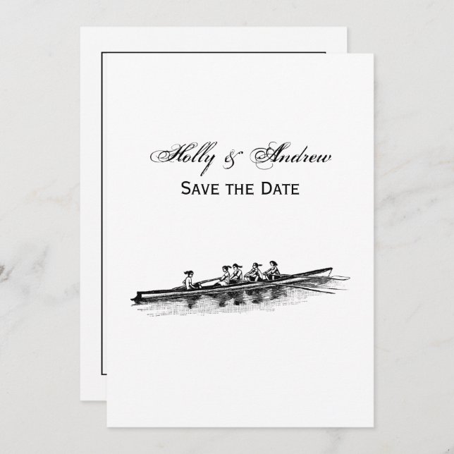 Invitación Mujeres Remo Rowers Equipo Deportes Negras (Anverso / Reverso)