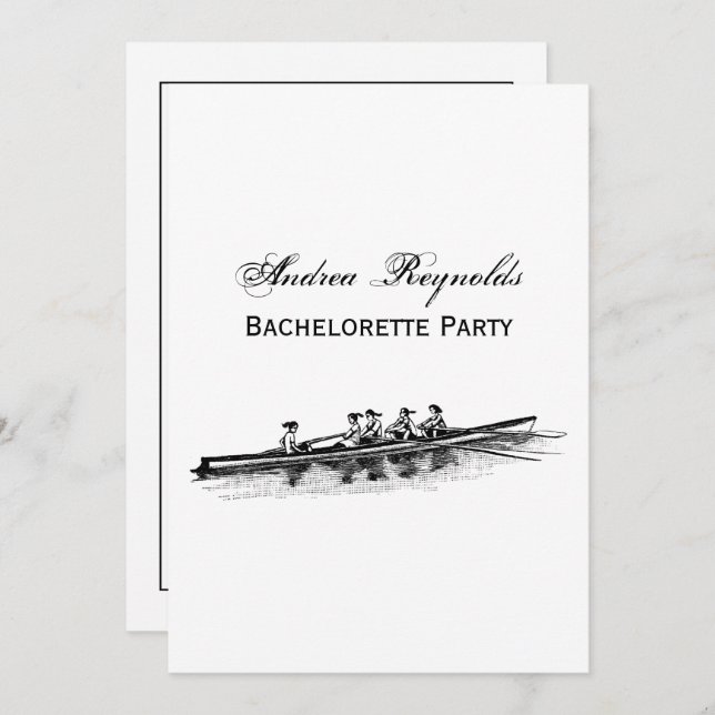 Invitación Mujeres Remo Rowers Equipo Deportes Negras (Anverso / Reverso)