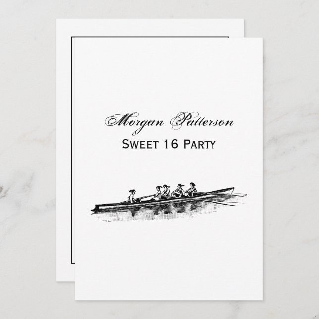 Invitación Mujeres Remo Rowers Equipo Deportes Negras (Anverso / Reverso)