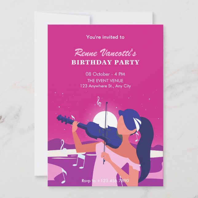 Invitación Mujeres rosadas jugando al cumpleaños del violín (Anverso)