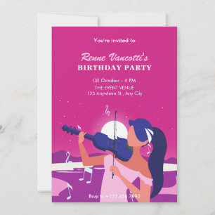 Invitación Mujeres rosadas jugando al cumpleaños del violín