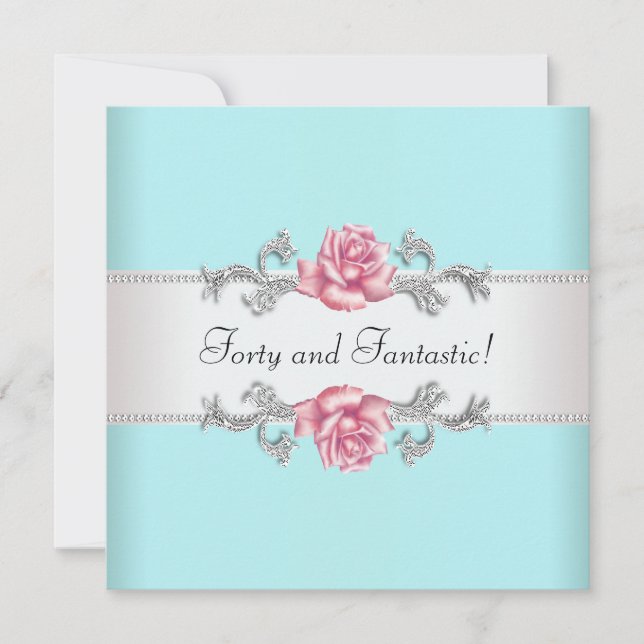 Invitación Mujeres Verde azuladas rosas rosas rosas elegantes (Anverso)
