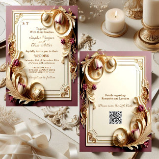 Invitación Mulberry Barroco Opulence Ivory Gold Tulip Boda