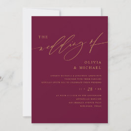 Invitación Mulberry y Gold Elegant Wedding
