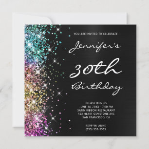 Invitación Multi Glitter Black Ombre Foil 30 Cumpleaños