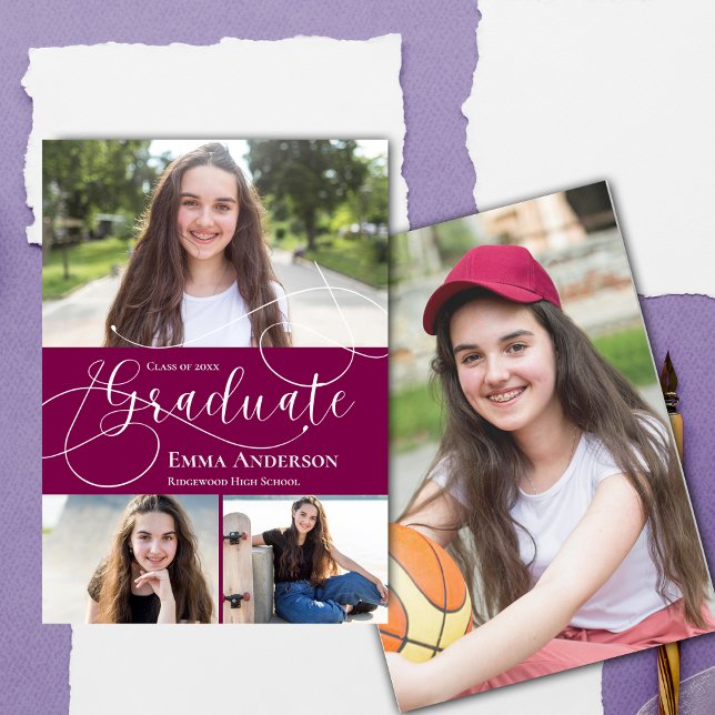 Invitación Multi Photo 2025 Red White Graduation (Multi Photo 2025 Red White Graduation Announcement)