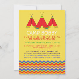 Invitación Multicolor Chevron Tipi, cumpleaños de camping