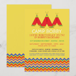 Invitación Multicolor Chevron Tipi, cumpleaños de camping